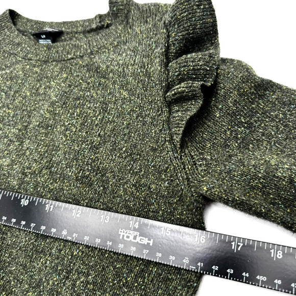 CLUB MONACO Small Green Italian Yarn Wool Silk Long Sleeve Ruffle Sweater Dress - Picture 7 of 9